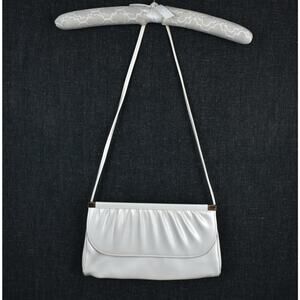 Retro vintage 80's sateen pearl white/ivory small shoulder bag purse w/ mirror